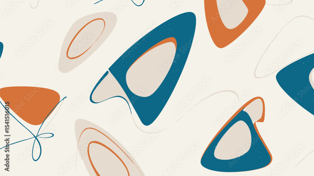 Poster abstract shapes scatter gracefully across a neutral backdrop creating a design.