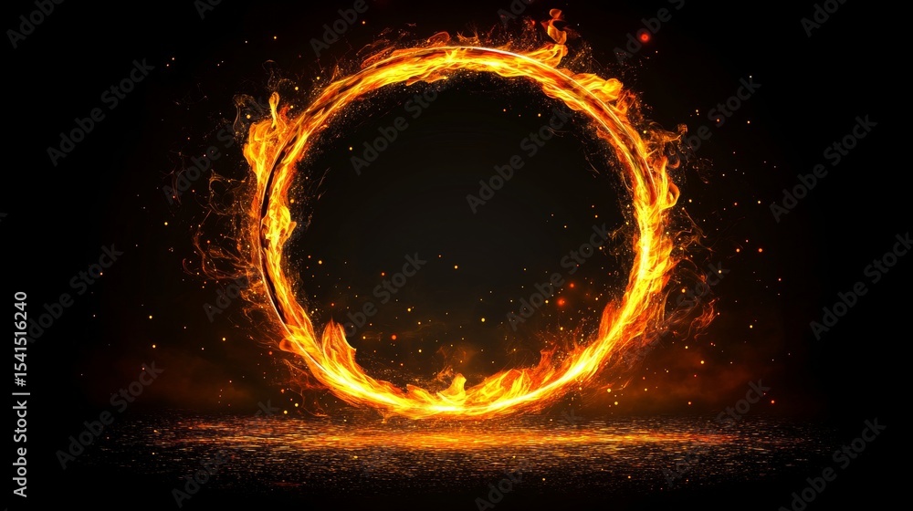 Aufkleber vibrant fiery circle on black background with dynamic sparks and abstract particle effects glowing