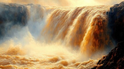 Powerful Waterfall with Turbulent Flow and Mist