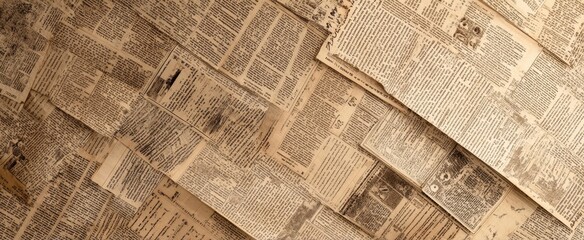 Obraz premium The captivating texture of layered vintage newspapers creating a historical backdrop.