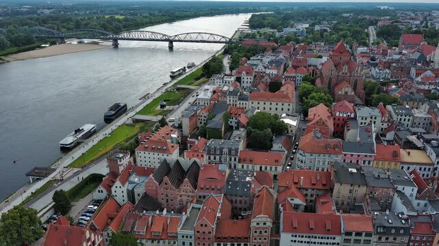 Castle Ruins in Toruń with a View of the Old Town on the Vistula River, Poland.