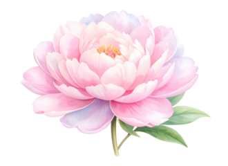 Watercolor-Style Soft Pink Peony Blossom with Gentle Gradient, Transparent PNG