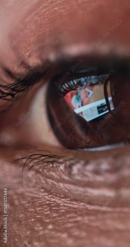 Aufkleber eye, computer screen and closeup of person reading with creative web designer for development. busin