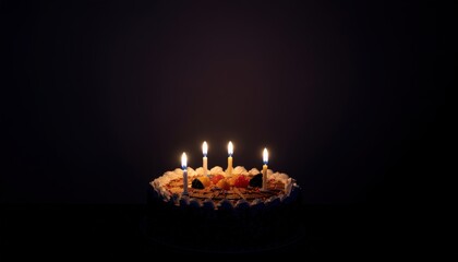 Birthday Cake with birthday candles and sparklers on dark Background 