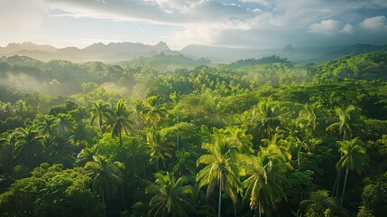 panoramic view of the beautiful green jungle, green nature view, green nature in the forest