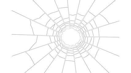 Web-like Cracked Glass with Radiating Lines Design