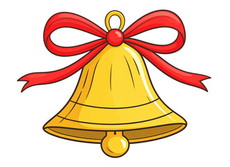  Cute Hand-Drawn Christmas Bell with Ribbon in Children’s Book Style, Transparent PNG