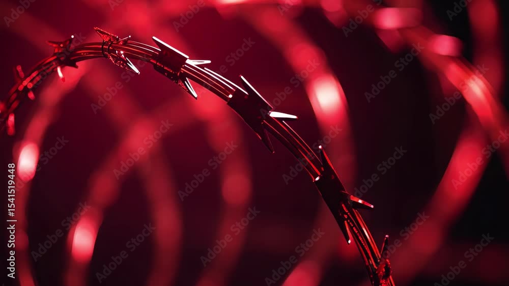 Poster red razor wire barrier displayed with motion effects highlighting security features, red razor wire 