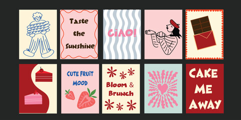 Colorful Summer bistro banner set with aesthetic designs combining floral illustrations and sweet messages. Perfect for lifestyle branding, cafes, or eco markets.

