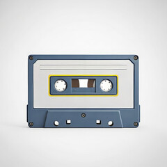 Obraz premium A gray and blue vintage audio cassette tape, isolated on a plain white background.