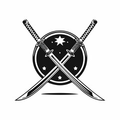 Katana Samurai Sword Logo Design Template Vector Illustration on white background.