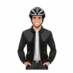 Man in Black Jacket and Black Helmet Standing Image vector isolated on white background
