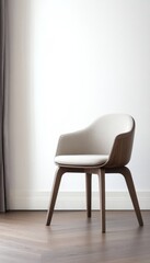 Stylish Minimalist Modern Armchair in Bright White Interior Room with Contemporary Design Elements