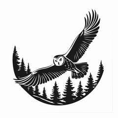 A majestic Owl soaring over a lush forest landscape image vector.