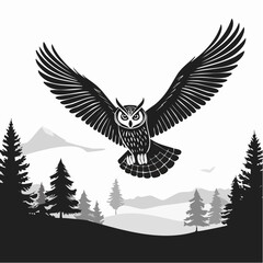 A majestic Owl soaring over a lush forest landscape image vector.