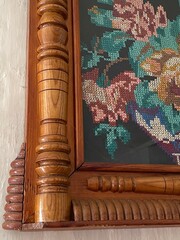 Carved Wooden Frame with Traditional Embroidery