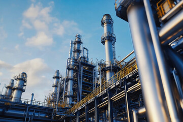 Industrial wonders of an oil refinery against a clear blue sky