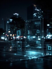 Futuristic city displays at night