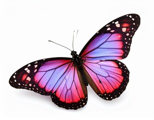 Obraz premium Colored butterfly close view over white background, no shadow