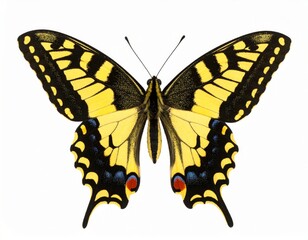Fototapeta premium Colored Papilio Machaon butterfly close view over white background