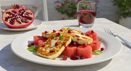 Grilled Halloumi with Watermelon and Pomegranate: Summer Salad