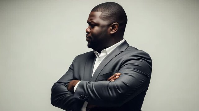 Black man shaking his head negatively with arms crossed, assertive mood, portrait shot