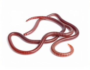 Fototapeta premium Worms close view over white background, no shadow