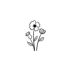 A minimalist illustration of a cluster of wildflowers with thin outlines and a plain white background, capturing natural beauty with simplicity.