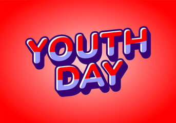 Youth day. Bold 3D text effect for energetic celebration design. Red purple