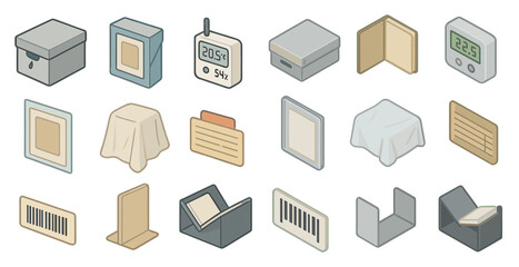 Home and office isometric icons set – 3d, household, workplace essentials