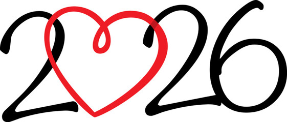 Love Symbol Heart 2026 Typography. Logo For Romantic Projects, Wedding Events, Anniversaries, Greeting Cards, Invitations And Special Occasions. Vector Illustration