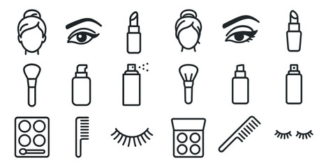 Obraz premium Beauty and makeup outline icons set – skincare, cosmetics, grooming essentials