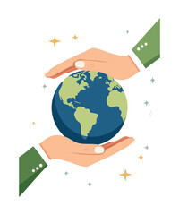 Hands Holding Earth with Energy Flow