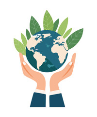 Earth in Hands with Greenery Growing