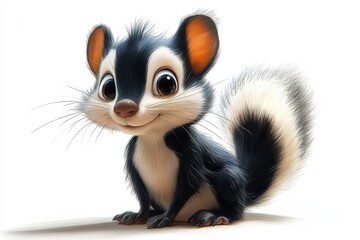 Cute cartoon squirrel with fluffy tail sitting indoors in bright light