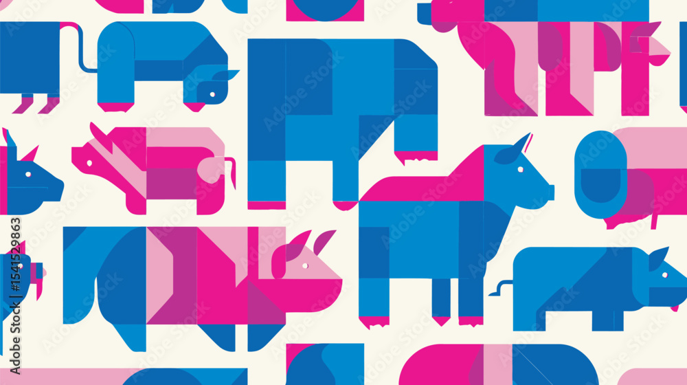 Poster abstract livestock repeats on creamy background with geometric color blocks