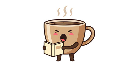 Cute cartoon coffee cup reading a book