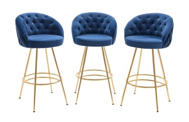 Blue 3 high bars chairs or armchairs. Interior design concept. Isolated object on white background