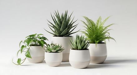 Fototapeta premium Elegant Collection of Potted Plants Succulents, Ferns, and Hanging Plants