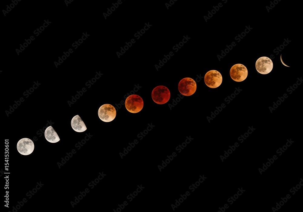 Poster lunar eclipse sequence showing moon phases against a black sky ai generated