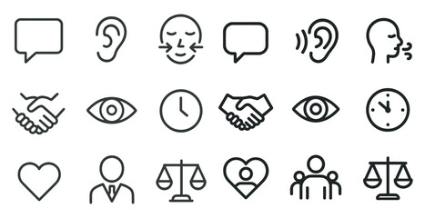 Communication and interaction icons set – outline, linear, dialogue and social symbols
