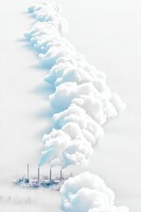 Aerial View of Industrial Smoke Plumes Against a White Sky