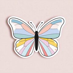 Fototapeta premium Rainbow Butterfly Vector Sticker with White Background, Cute Simple Design and Pastel Color Border for Cutout, Digital Art and Craft Projects 
