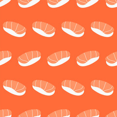 Seamless pattern salmon sushi on orange background. vector.