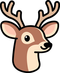 A charming cartoon deer head illustratively showcasing antlers, featuring a simple and friendly design suitable for various creative uses.
