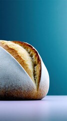 Closeup of Artisan Bread Loaf Against Teal Background
