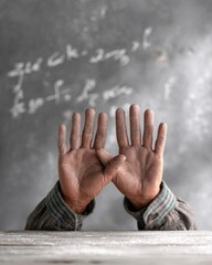 Closeup of Powdered Hands Against Chalkboard Background