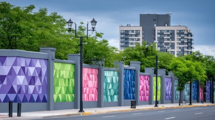 Colorful Geometric Murals on Urban Wall