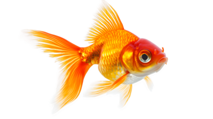 Bright Orange Goldfish with Flowing Fins isolated on white background