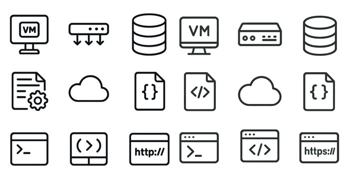 Web development line icons set &ndash; outline, coding, programming symbols